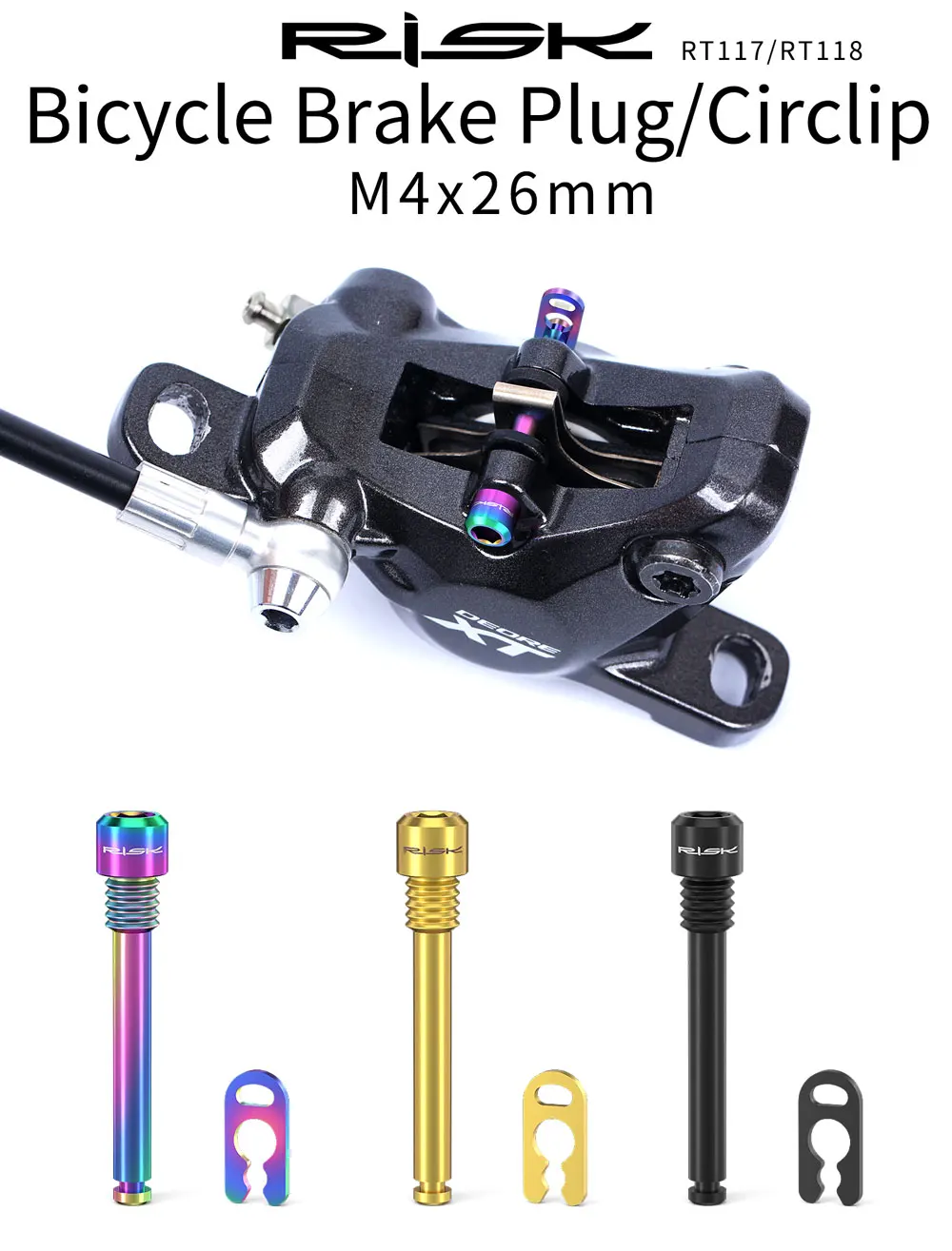 RISK 2 Stück Fahrradschrauben M4x26mm Fahrradbremsen-Stecker/Sicherungsring Scheibenbremsen-Klemmschraube MTB Fahrrad Titanlegierung Bremsenstecker – Detail 1