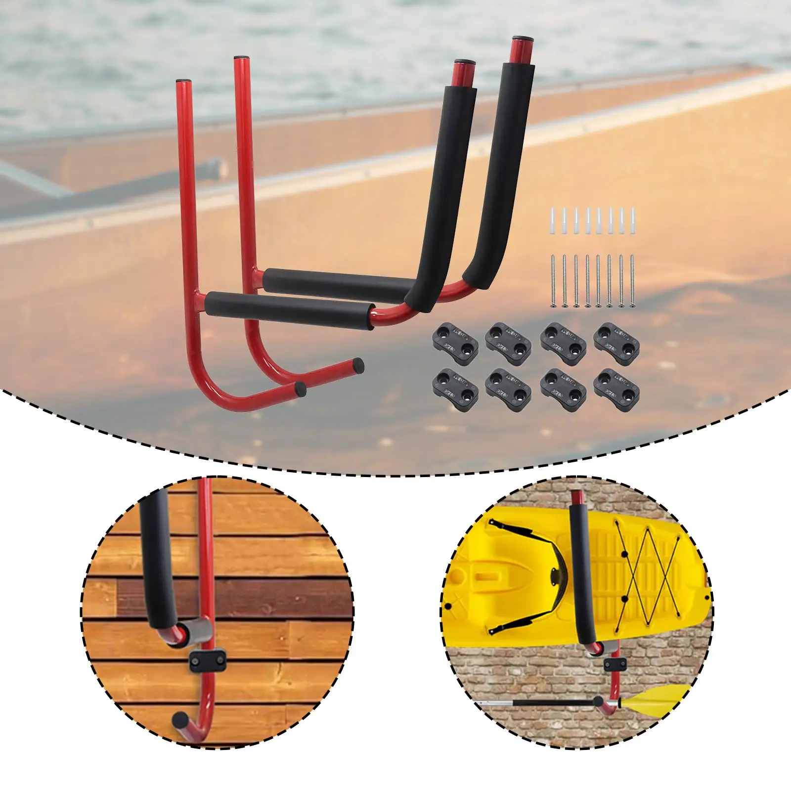 Kayak Storage Rack Wall Canoe Carrier Easy Installation Space Saving Paddles Storage Rack Kayak Wall Hanger for Indoor Yard