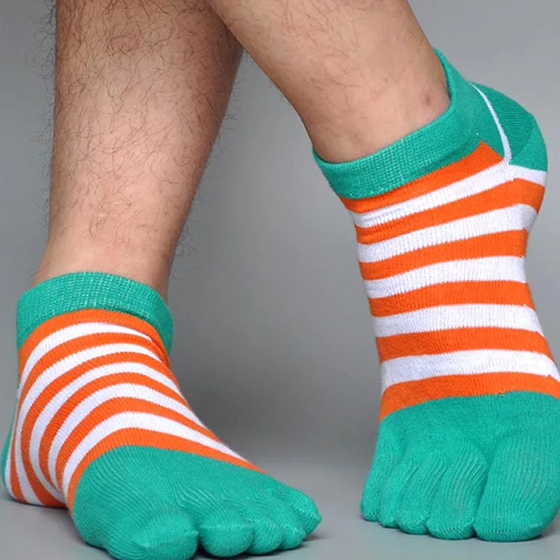 5 Pairs Colorful Striped Socks with Fingers for Men Boys Ankle Cotton Casual Sweat-absorbing Deodorant Invisible Socks Five Toed