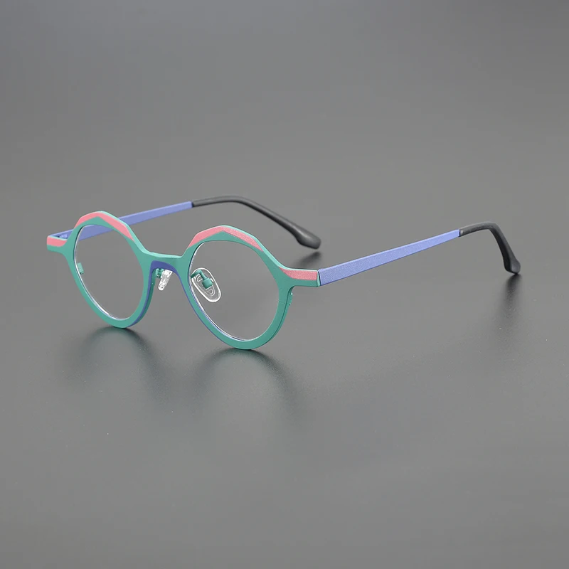 Niche design fashion irregular polygon glasses frame retro multi-color splicing literary personality optical prescription glasse