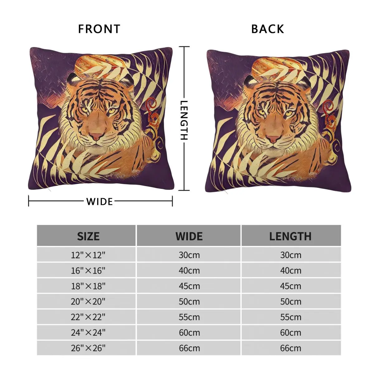 Purple Tiger Botanical Square Pillowcase Polyester Linen Velvet Printed Zip Decor Throw Pillow Case Room Cushion Cover