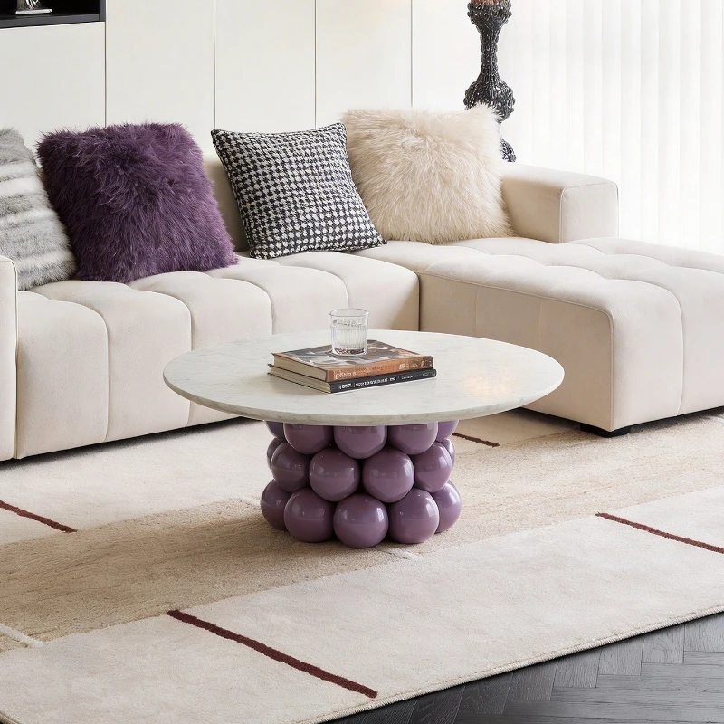 

Round marble coffee table Purple sphere Geometric base Modern minimalist living room