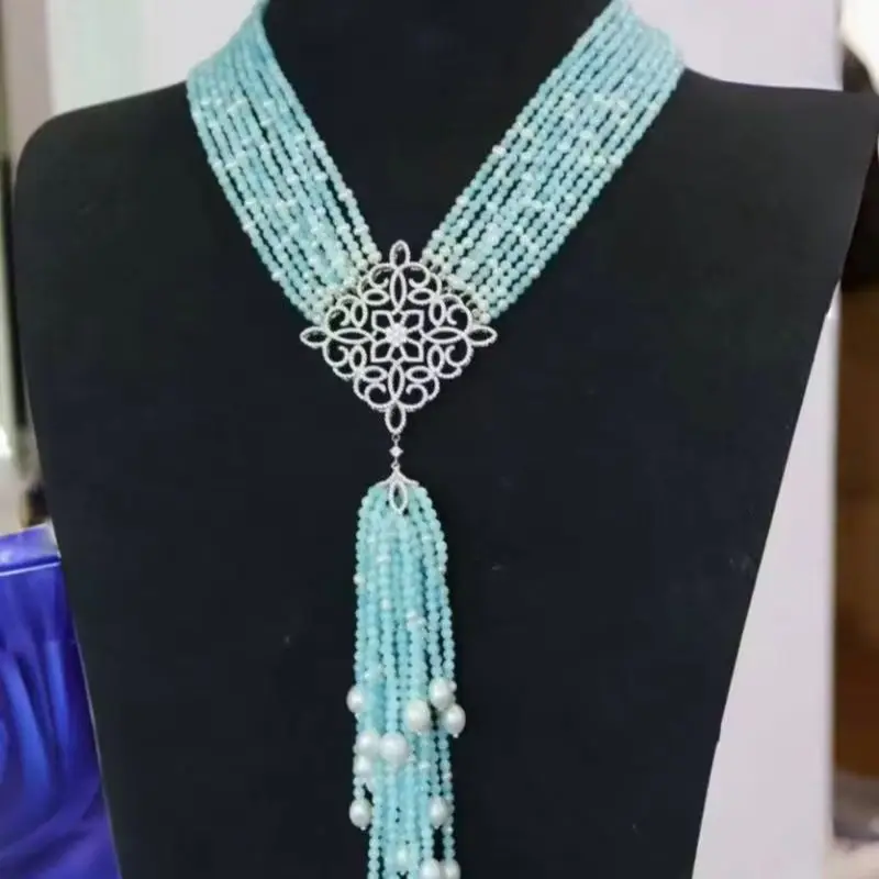 Bellux Sterling Silver with Natural Amazonite Beads Necklace Earrings jewelry sets necklace woman earring set luxury jewelry