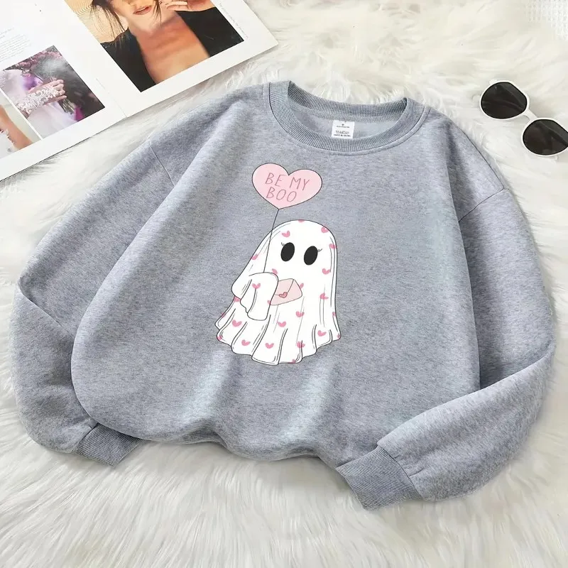 

Зима-Осень, женский свитшот большого размера, одежда больших размеров с длинным рукавом и круглым вырезом, расслабленная, машинная стирка, уличный стиль на Хэллоуин