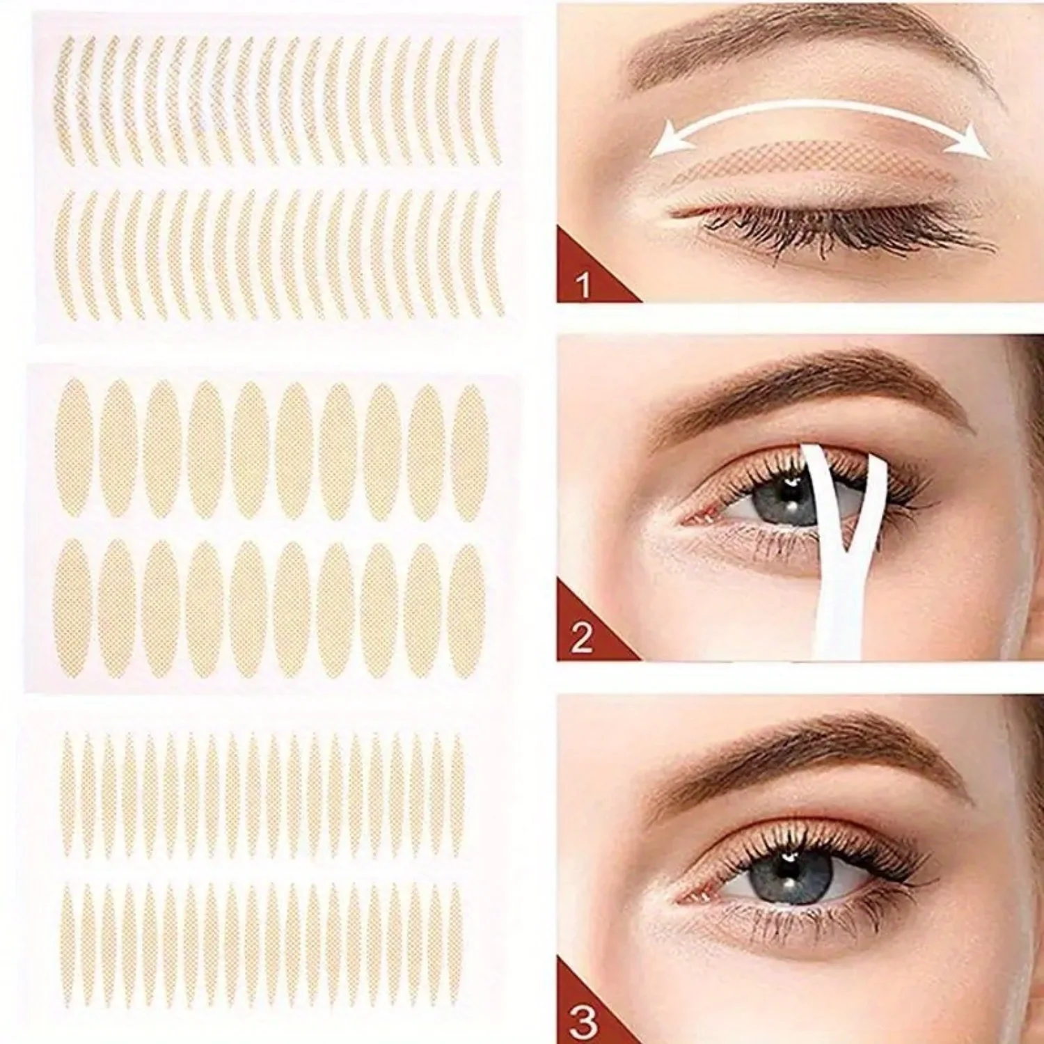 480 Stück 10 Blatt Augenlid-Klebeband-Aufkleber, doppelt gefaltet, Augenlid-Spitzenpaste, transparent, beige Streifen, selbstklebendes natürliches Augenband, wasserdicht