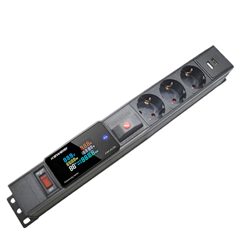 

PDU Power Strip 2/3/4/5/6/7Ways EU Socket 2USB Overload Protection Digital ammeter/voltmeter/power tester C14 interface