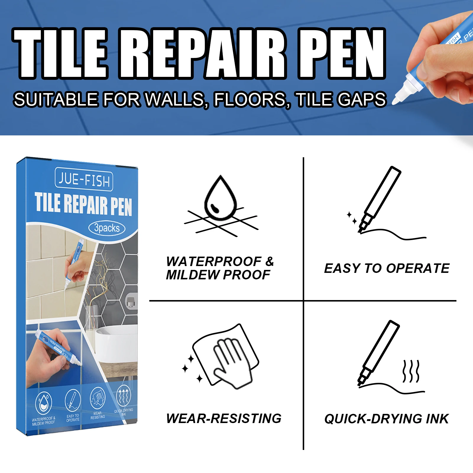 3 Packs Tile Grout Paint Pen Waterproof Mildew Proof White Tile Paint Marker Tile Repair Beauty Pen for Walls Floors Tile Gaps image 5