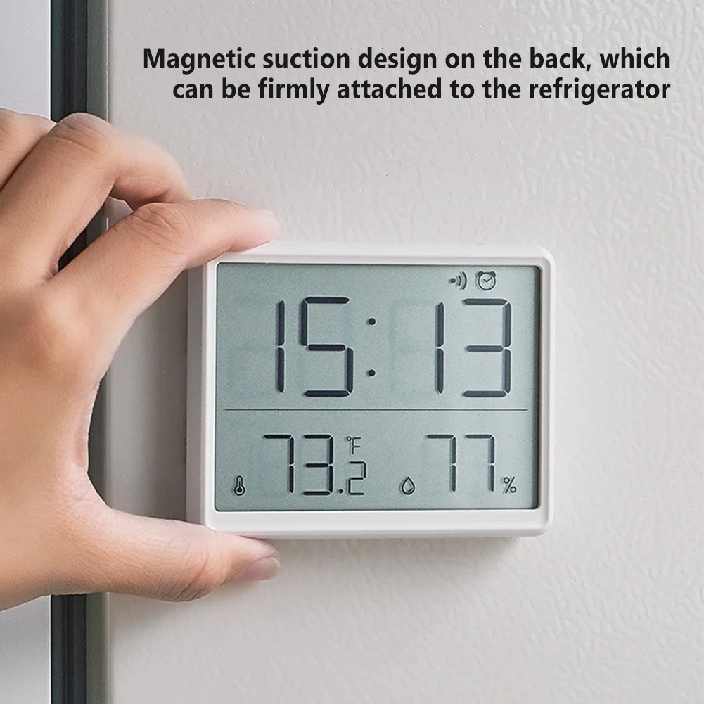 Refrigerator Magnetic LCD Digital Alarm Clock Multi-functional Large Screen Time Temperature Humidity Display Table Wall Clock