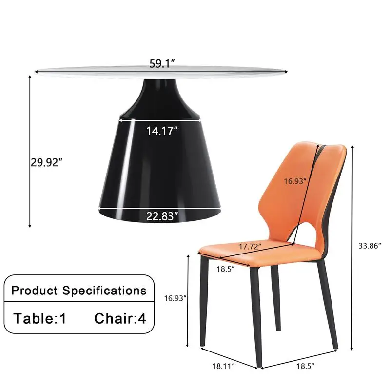 طاولة طعام مستديرة مقاس 53 بوصة، سطح حجري متكلس مع قاعدة مخروطية من الفولاذ المقاوم للصدأ، طاولة قوية للمطبخ أو غرفة الطعام، مقاعد 4-6، #2