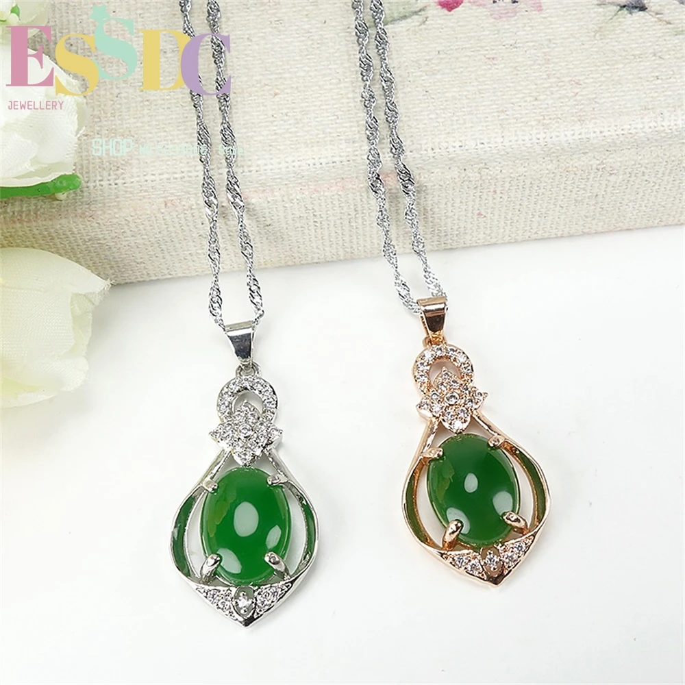 Natural Hotan Jade Water Drop Shaped Egg Noodle Spinach Green Pendant Fashion Simple Women's Collar Chain Ethnic Style Exquisite