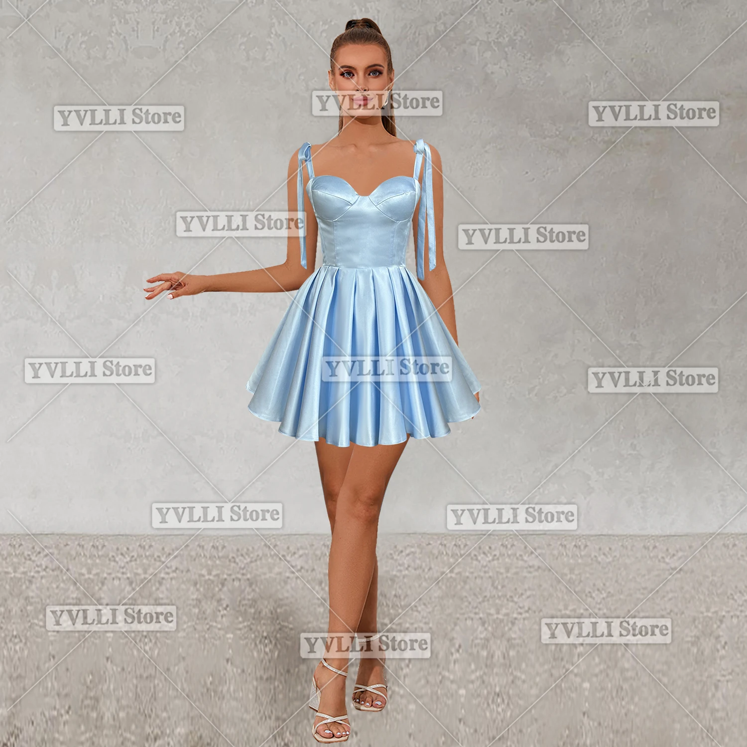 Vestido corto por encima de la rodilla, minivestido acampanado con tirantes, para banquete, fiesta, vacaciones, graduación, Mitzvah, 555