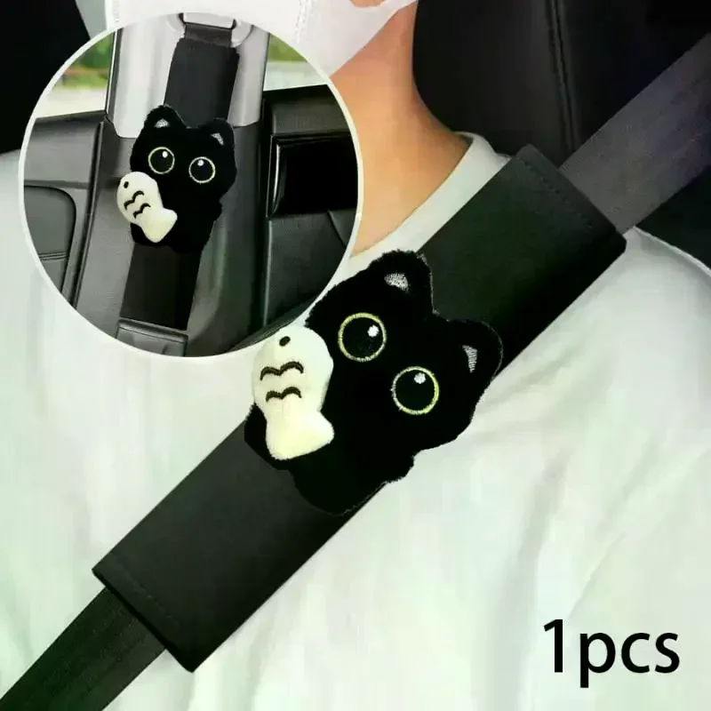1PC Car Shoulder Pad Cover Black Cat Fish Decor Fashionable Elegant Design Comfort Enhancer Fits Most Vehicles