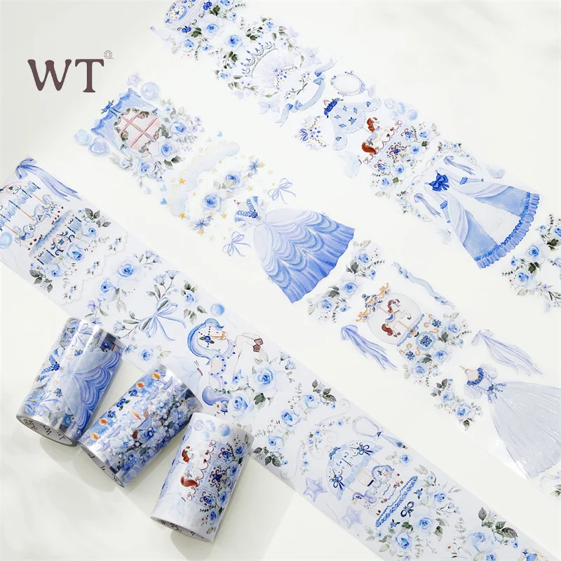 

7cm Wide Flower Shielding PET Tapes WT Scrapbooking Masking Tapes Original Decorative Stickers Princess Room Blue Art Supply