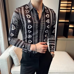 Fashion Trend Mens Print Shirt Dress Casual Single-Breasted Long Sleeve Brand Shirts Autumn Prom Party Camisa Social Masculina