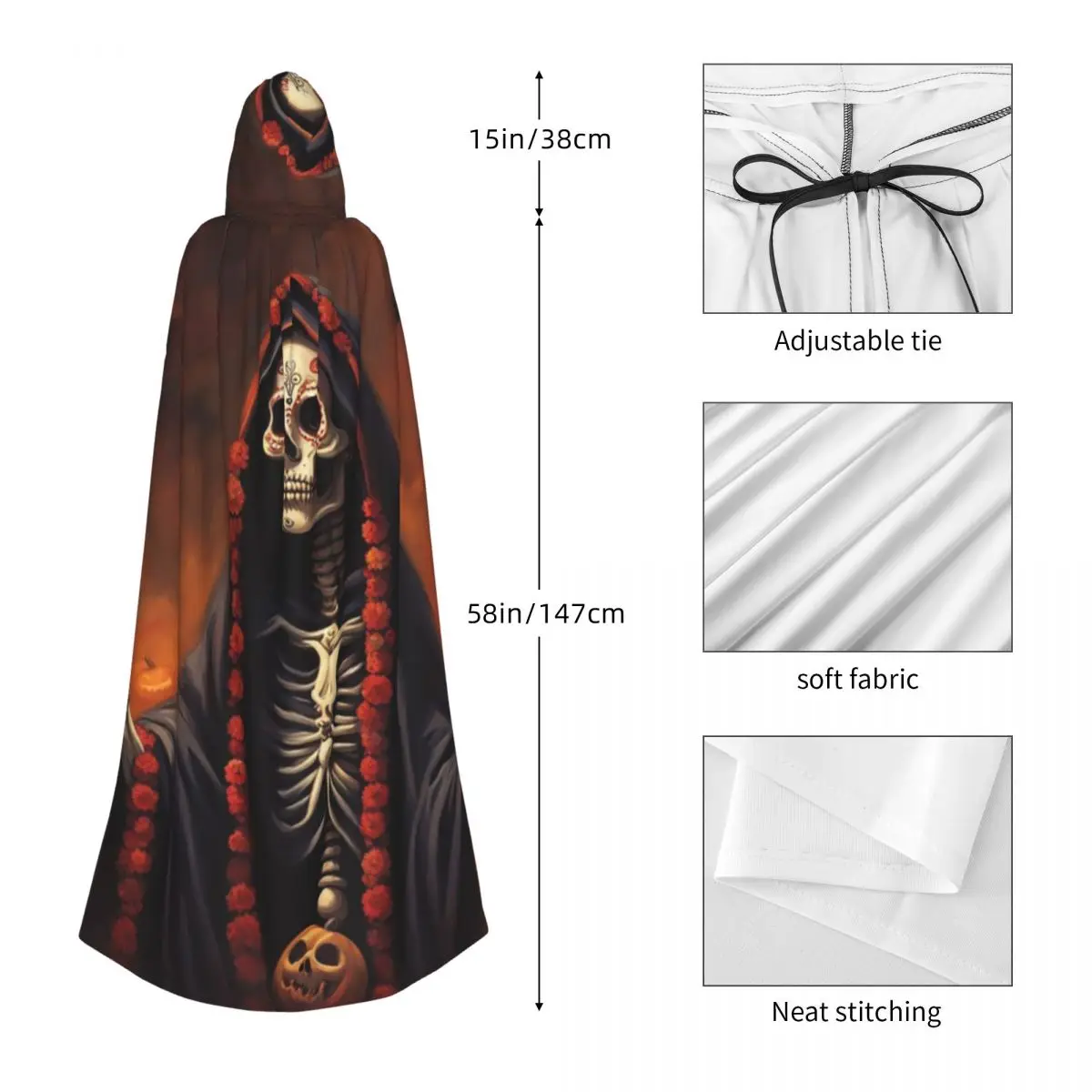 Santa muerte longo capa com capuz bruxa traje medieval cosplay capa halloween vampiro adulto unisex