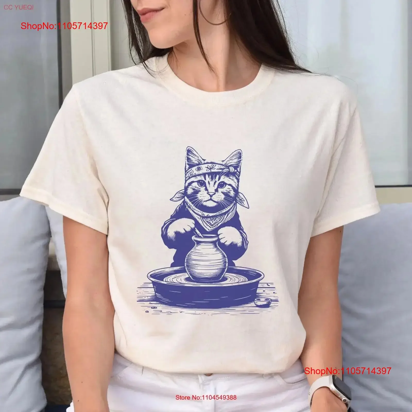 Funny Cat Mom Pottery T Shirt Ceramic Artist Crafty Meme Crazy Lover for Mothers Day Kitten Crafting Clay vintage Washed