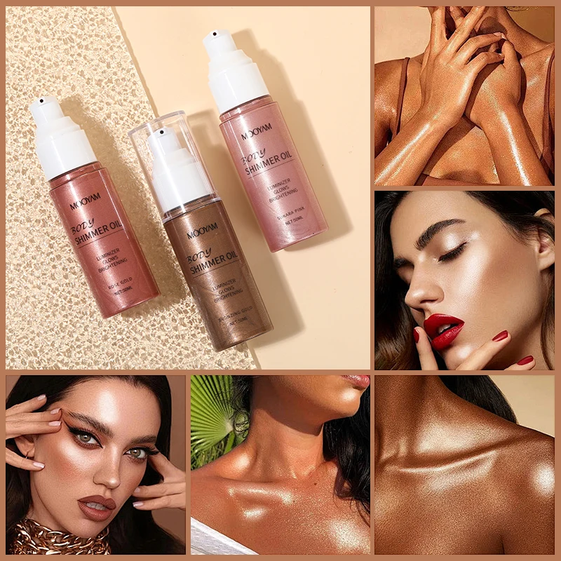 Waterproof Body Shimmer Oil Highlighter Full Coverage Liquid Luminizer for All Skin Tones Long-Lasting Face Body Radiance Boost