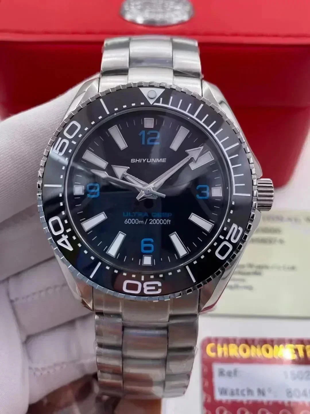 Relógio mecânico automático masculino 45mm azul preto moldura de cerâmica safira aço inoxidável relógio extra profundo relógio automático