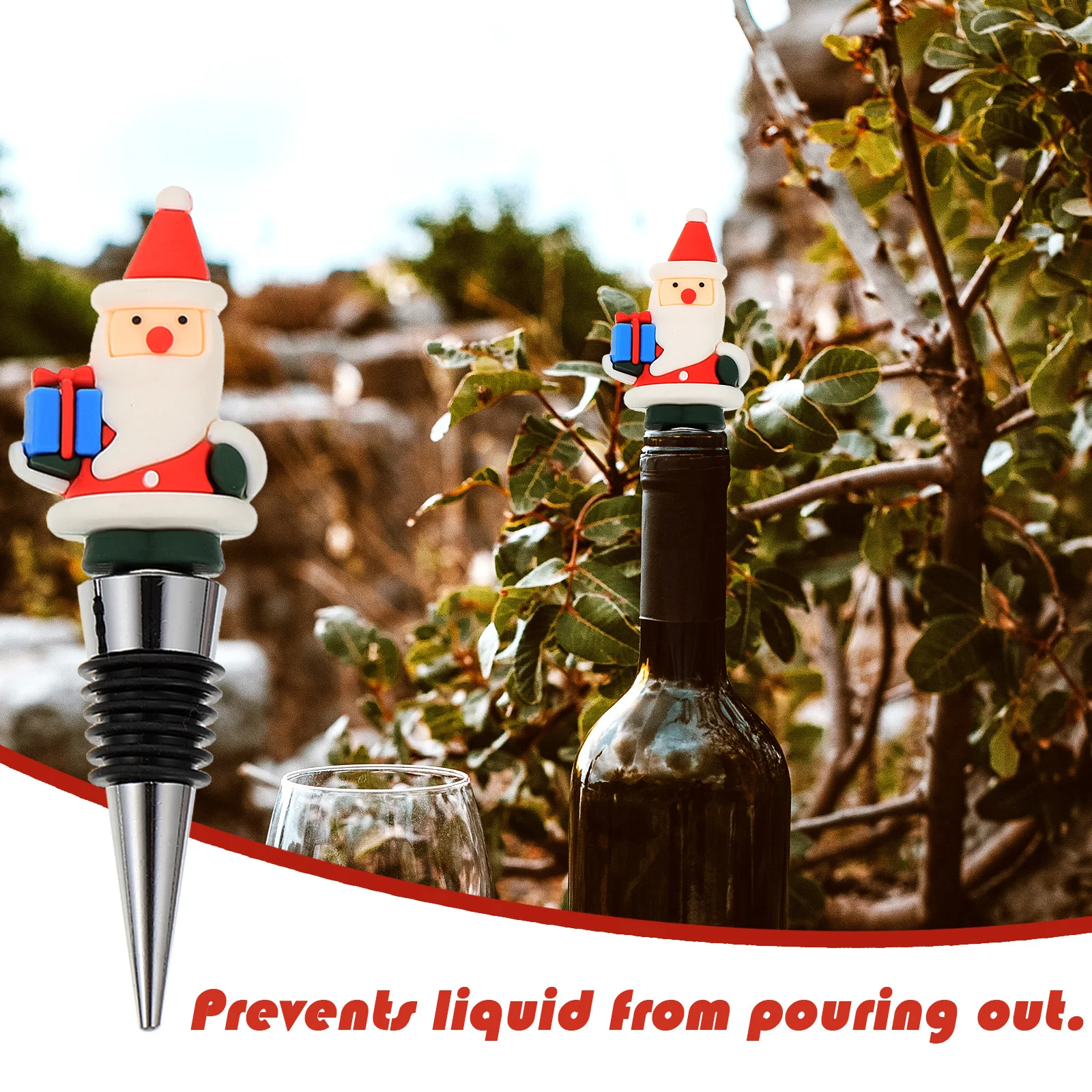 

4Pcs Santa Claus Wine Stoppers Christmas Bottle Sealers Spiral Design Tight Fit for Red Wine Party Decoration Xmas