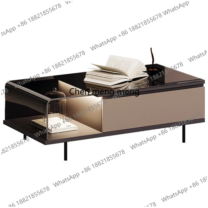 Italian minimalist coffee table TV cabinet combination high-end solid wood living room floor cabinet new long coffee table