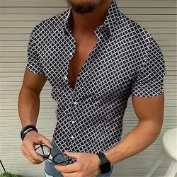 Camisa xadrez de manga curta masculina, blusa casual de escritório, nova moda, verão, S-3XL, 2024