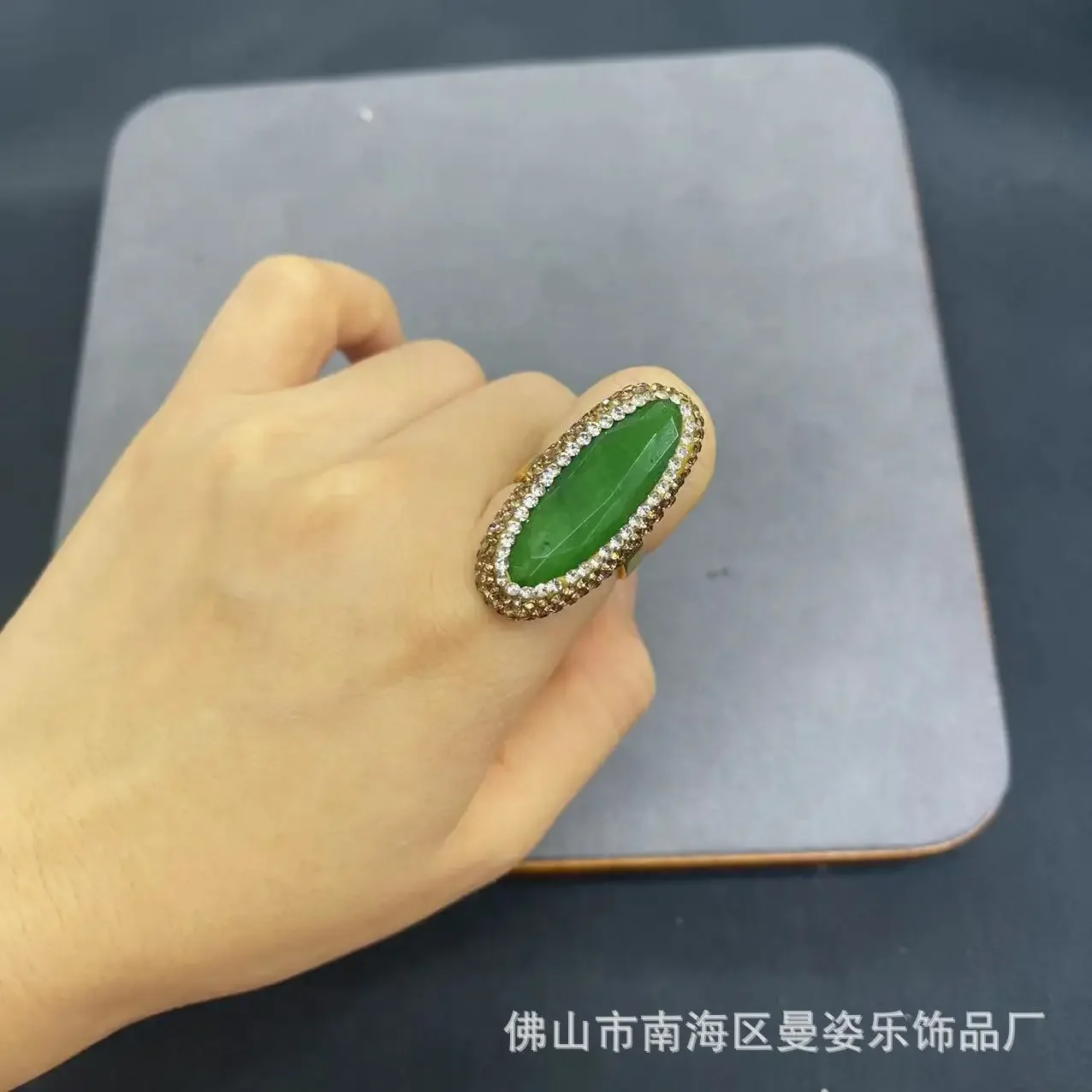 New Malay jade 18K real gold color retention electroplating open ring French personality fashion vantage fashion jewelry