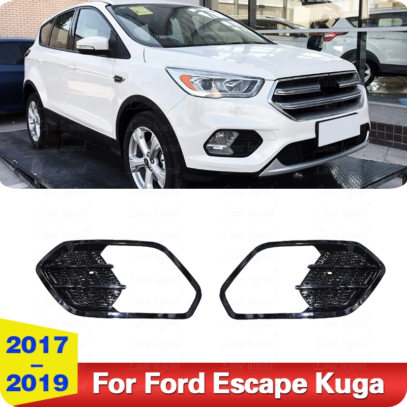 Gloss Black Front Bumper Fog Light Cover Grille For Ford Escape Kuga 2017 2018 2019 Fog Lamp Frame Tuning Accessories