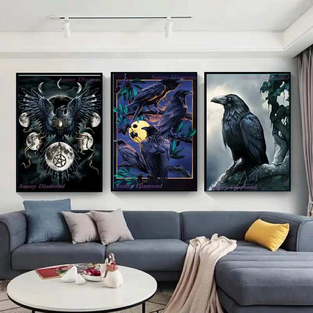 Crow Diamond Art Painting Kit Nieuwe Collectie 2022 Animal Cross Stitch Set Dark Gothic Rhinestones Picture Home Wall Decor Gift