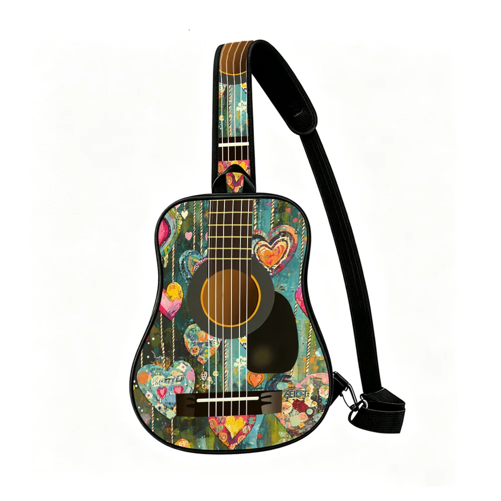 hearts art collage Men's Guitar Chest Bag, Sling Bag,  Streetwear Sling Shoulder Bag, Urban Chest Pack City Walk