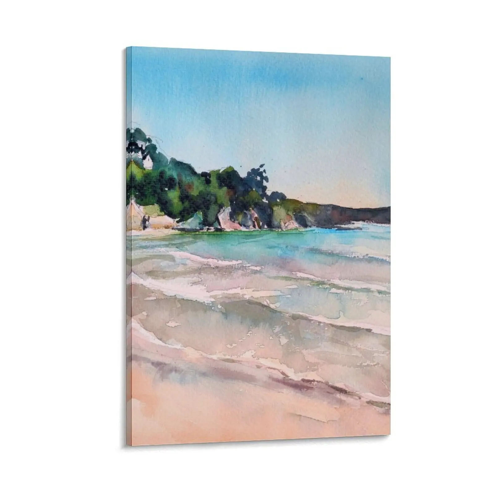 

Salcombe North Sands, Watercolour beach painting, Tropical colours wall art, Turquoise blue wall hanging, Englis Canvas Painting