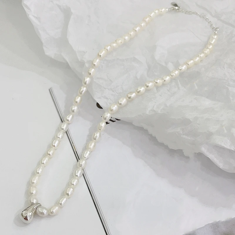 100% Real Sterling Small Silver Water Drop Pearl Collar Inicial De Ley Plata 925 Para Mujer Necklace Jewelry For Women 진주 목걸이