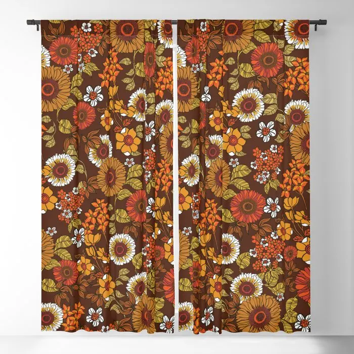 70's Retro Boho Flower Hippie Blackout Curtains 3D Print Window Curtains for Bedroom Living Room Decor Window Treatments