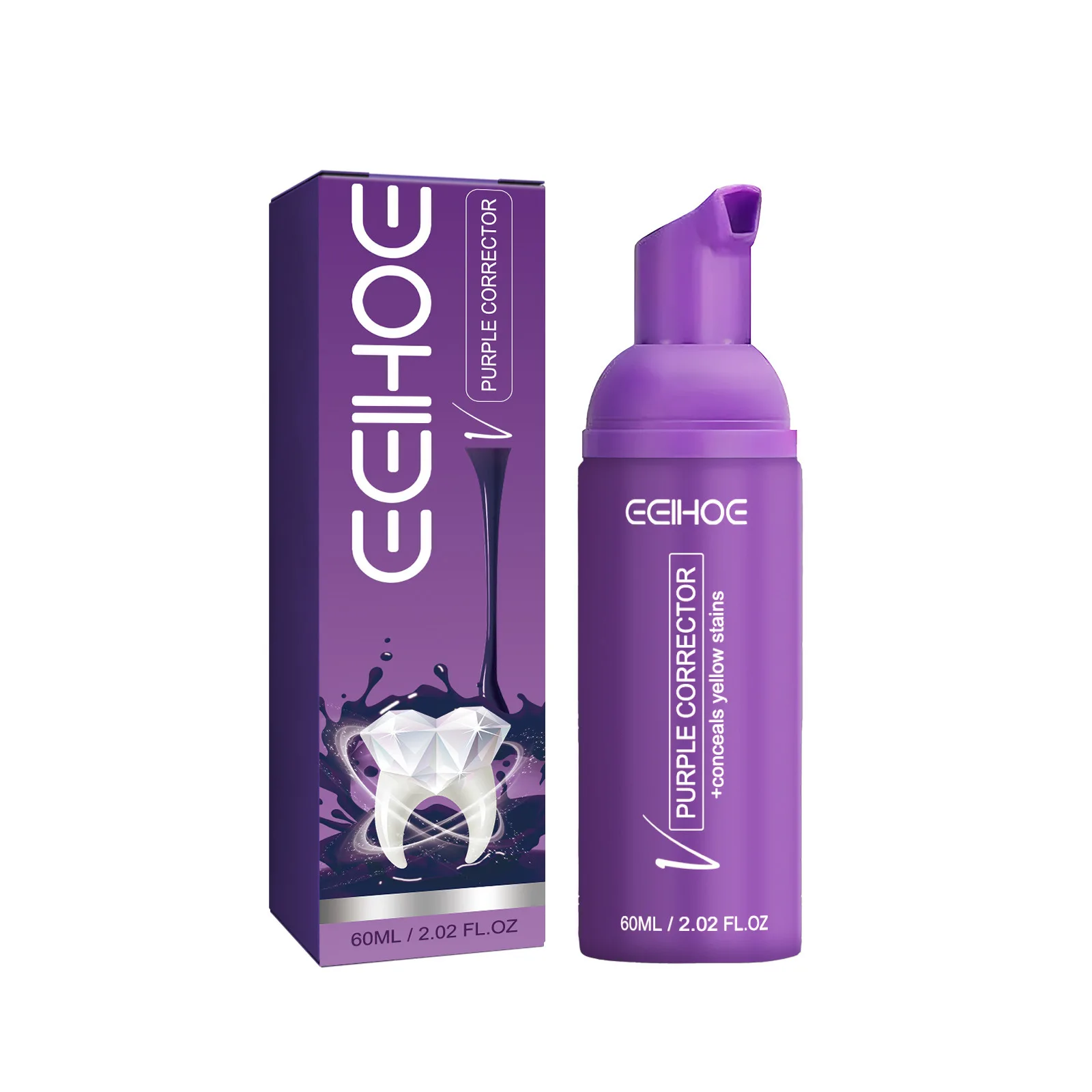 Purple Corrector Mousse Toothpaste Dental Cleaning Stain Remover Refreshing Breath Whitening Purple Toothpaste Oral Hygiene 60ml