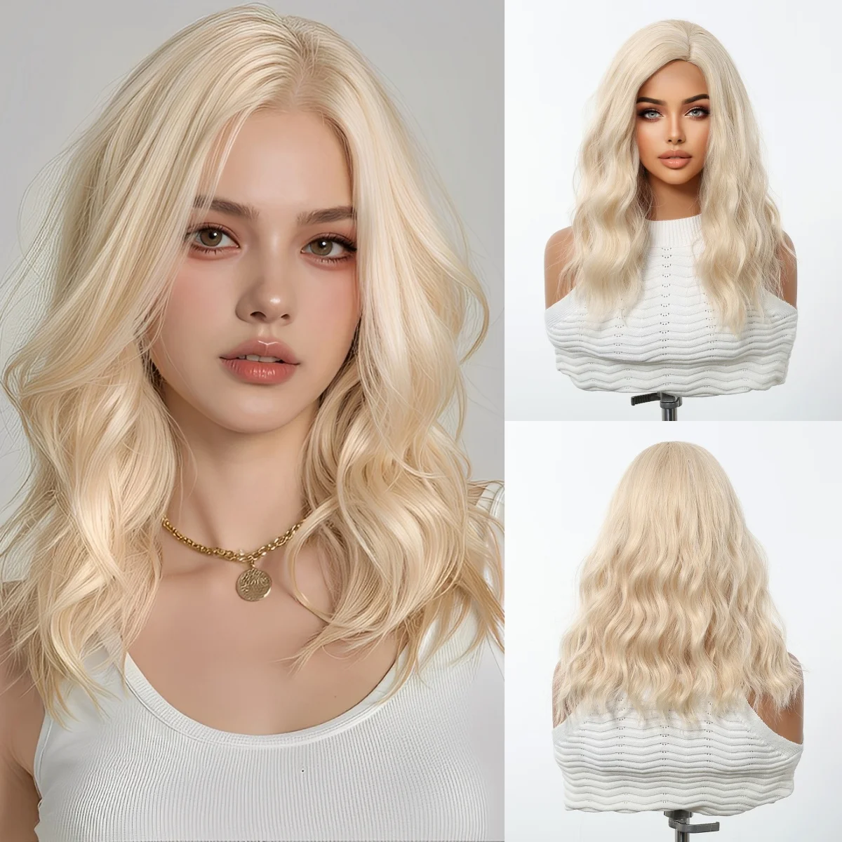 

HENRY MARGU Platinum Blonde Short Curly Synthetic Wigs Short Wave Bob Hair Wigs Middle Part Natural Hairline Wig Heat Resistant