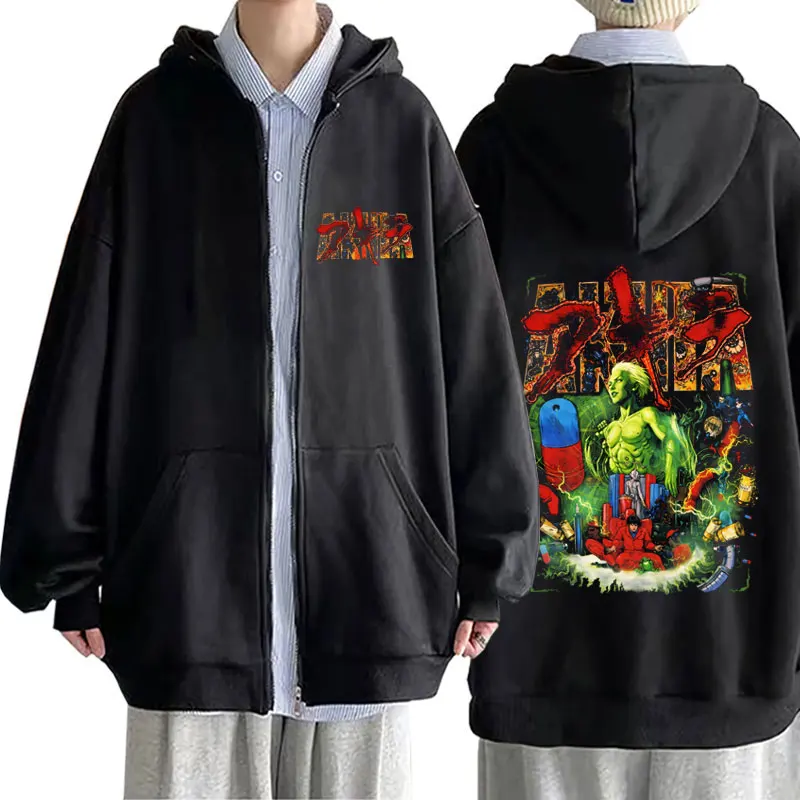 

Anime Akira Zipper Hoodie Japanese Science Fiction Cartoon Movie Shotaro Kaneda Zip Up Coat Men Women Manga Oversized Hoodies
