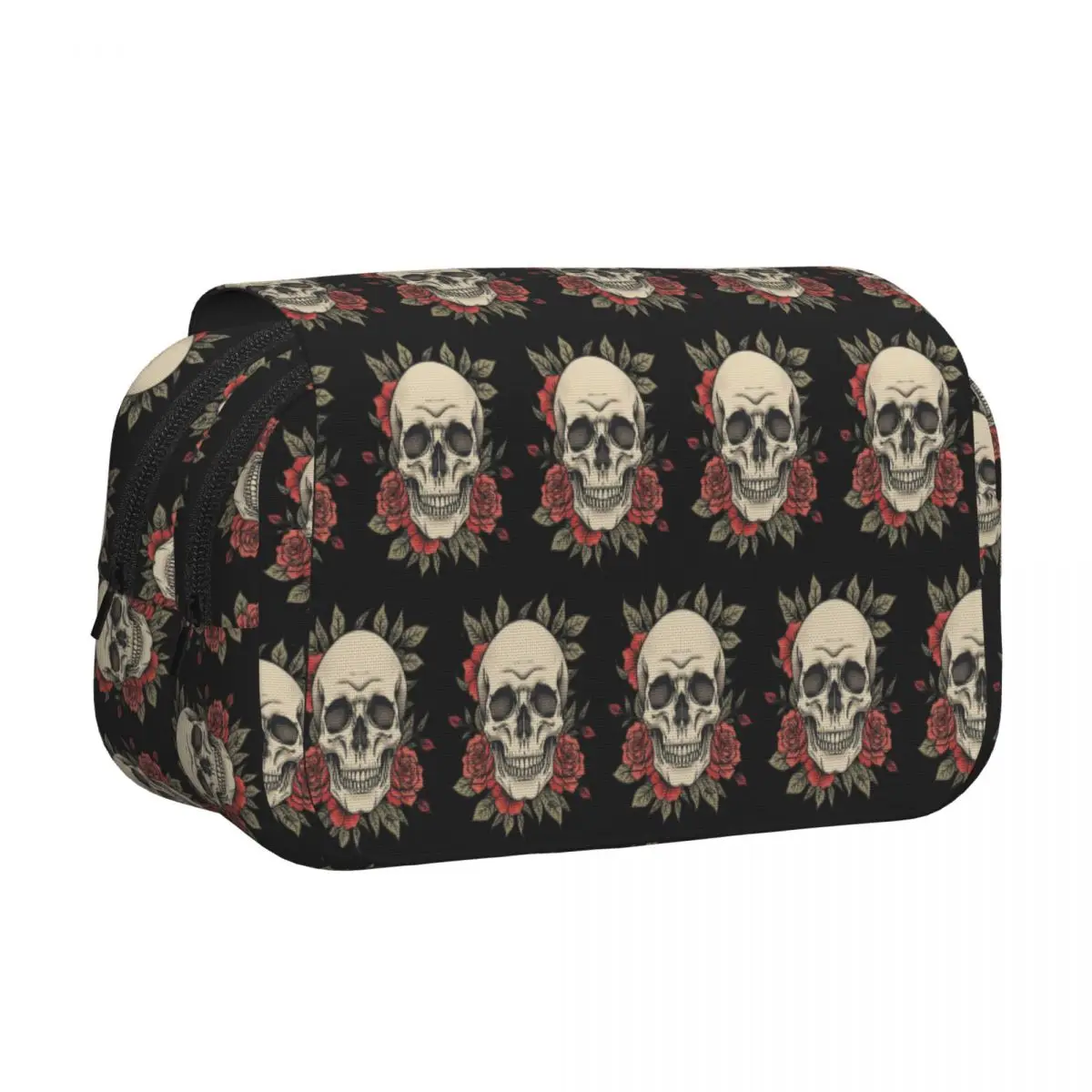 Vintage Grunge Gothic Skull Roses Pencil Cases Pen Holder Hard Shell Leather Big Capacity Pen Box Pencil Bag for Kids School