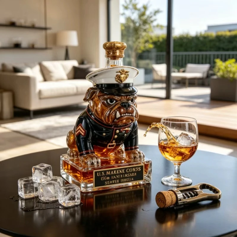 Bulldog Whiskey Decanter, Premium Military Glass Liquor Bottle, Classic Bar Decor & Ideal Gift for Veterans and Military Fans