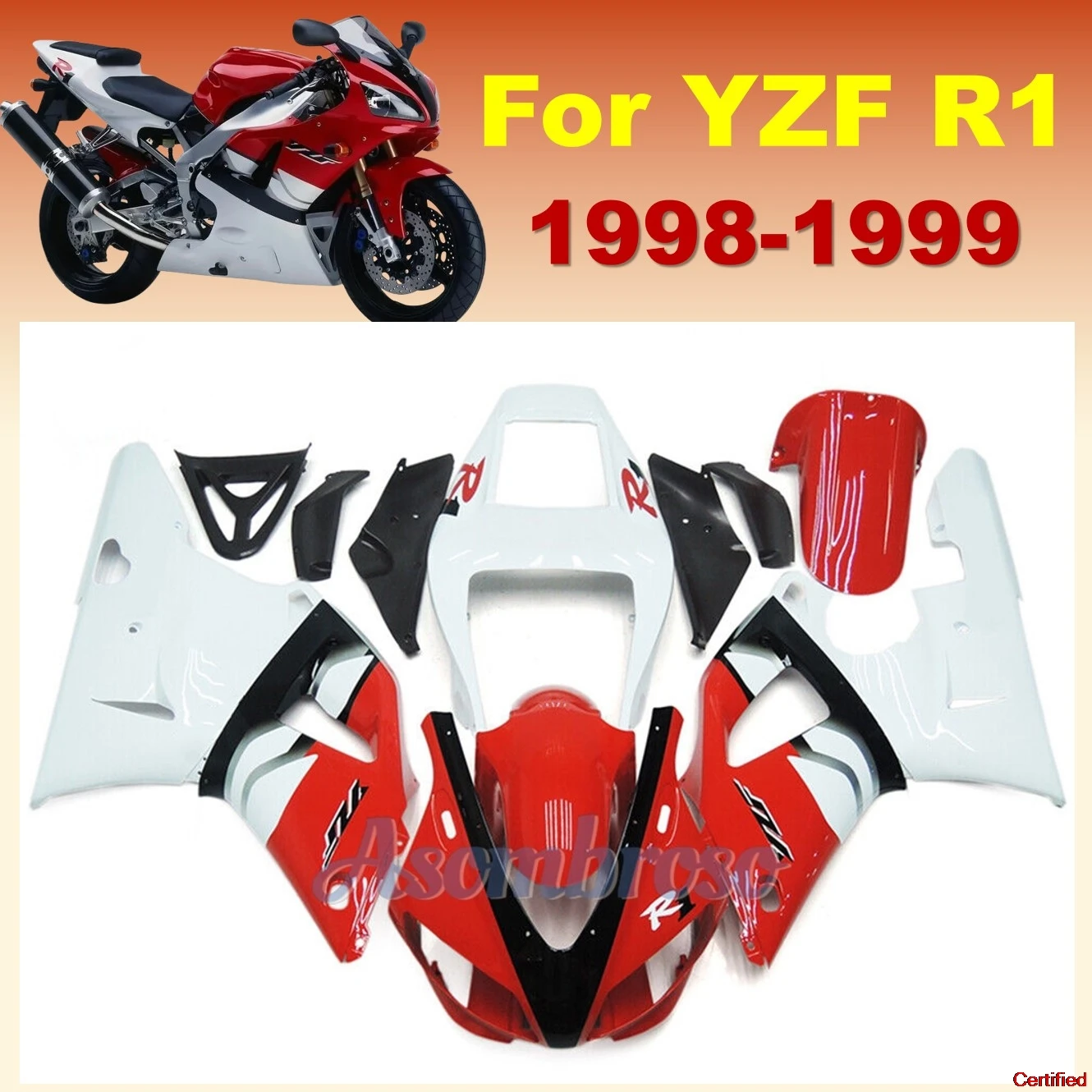 

Изготовленный на заказ комплект обтекателя для ремонта мотоцикла, подходит для Yamaha YZFR1 1998 1999 YZF R1 98 99 YZF-R11, красно-белый обтекатель