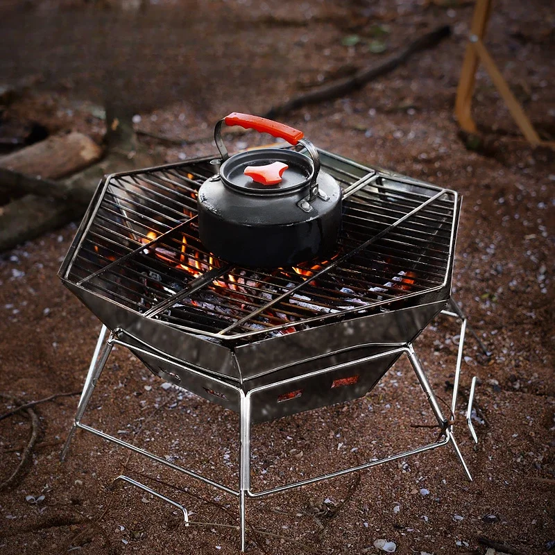 

Picnic Camping Barbecue Grill, Travel Woodstove, High Quality Stainless Steel Heating Stove, Portable Folding Campfire Grill