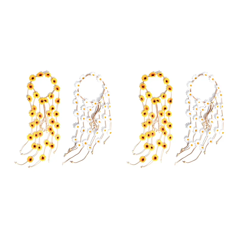 

AX83-4Pcs Flower Hippie Headband Floral Crown Summer Sunflower Hair Accessories For 70 S Bohemian Costumes Style