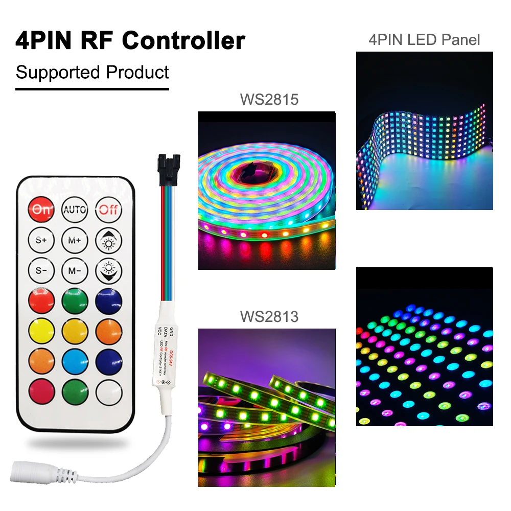 21Key Mini Led Controller RF Wireless Remote 3Pin 4Pin WS2812 WS2812B WS2811 WS2813 WS2815 Strip Light 350+ Dream Effect DC5-24V