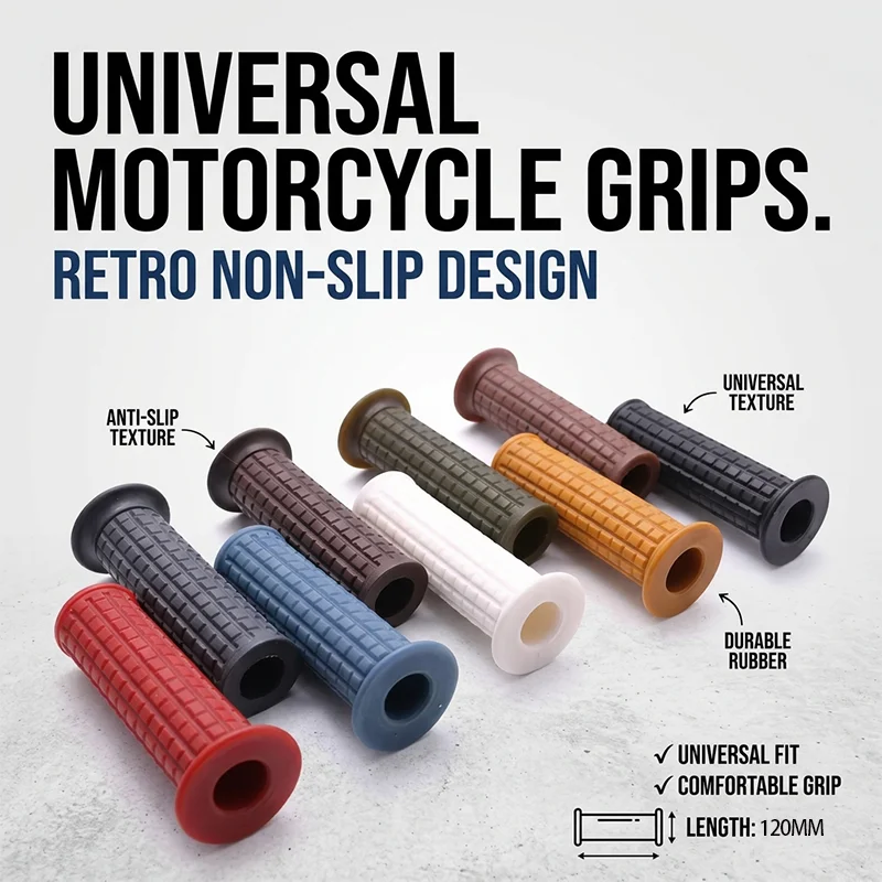 Universal Motorcycle Handlebar Grips Retro Rubber Hand Grips Non-Slip Pit Bike Motocross Parts 7/8 Inch 22mm Handle Bar