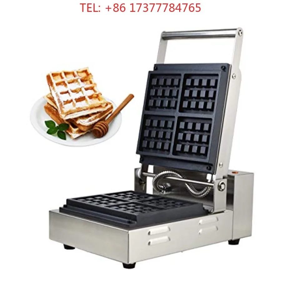 Rectangle Commercial  Waffle Maker with Nonstick Coating Stainless Steel  Deep Waffles 4 Pcs Temperature and Time C