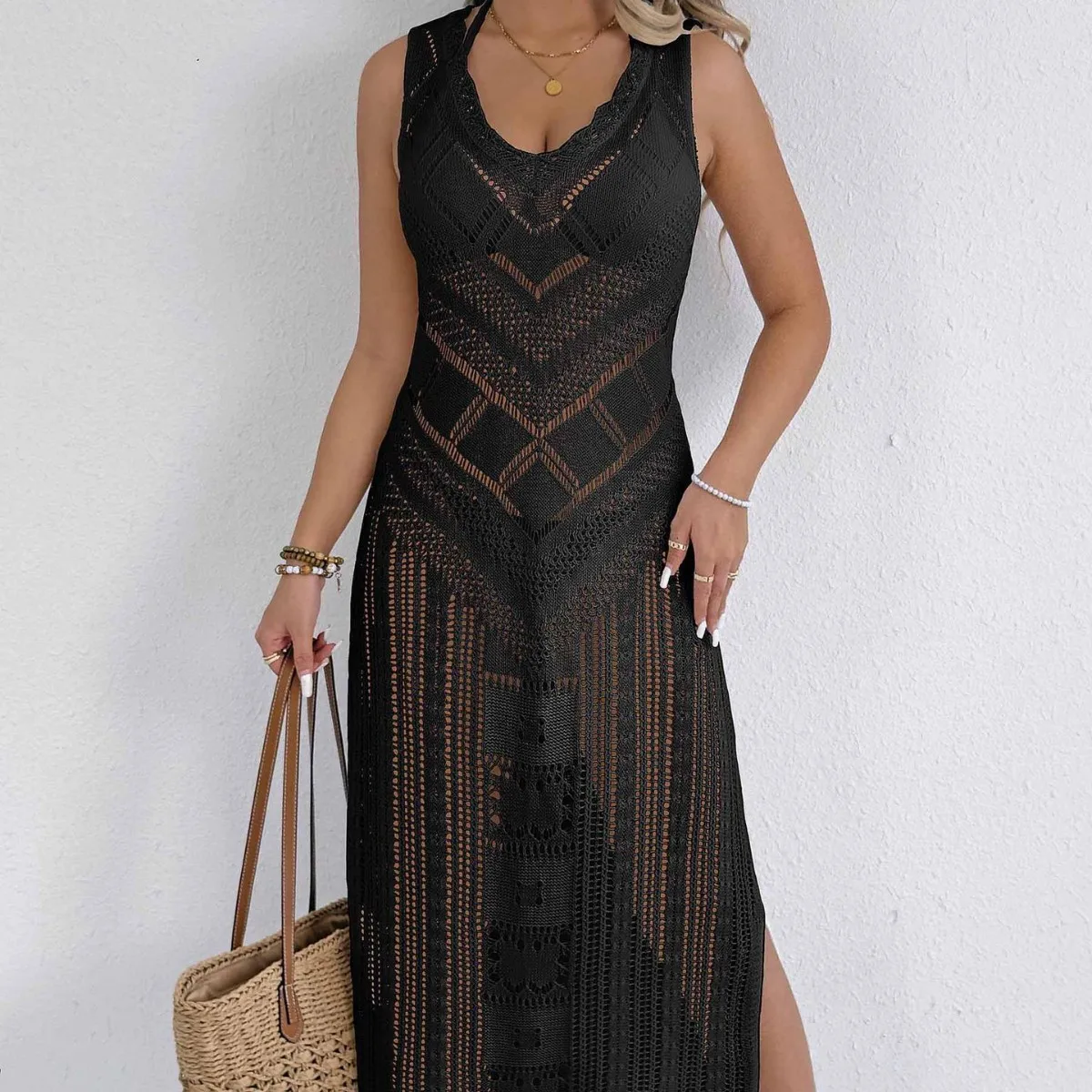 

Beach Bikini Blouse Fashion Women's Sexy Hollow Knitted Shirt Tank Skirt Vacation Dress Maxi Dresses for Women Long Dress