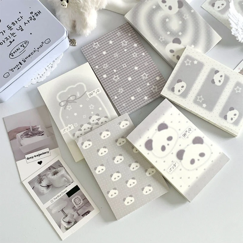 Cute Cartoon Panda Grey Series Memo Pad Kawaii Loose-leaf Portable Pocket Notepads Scrapbook Journal Decorative Paper for Girls