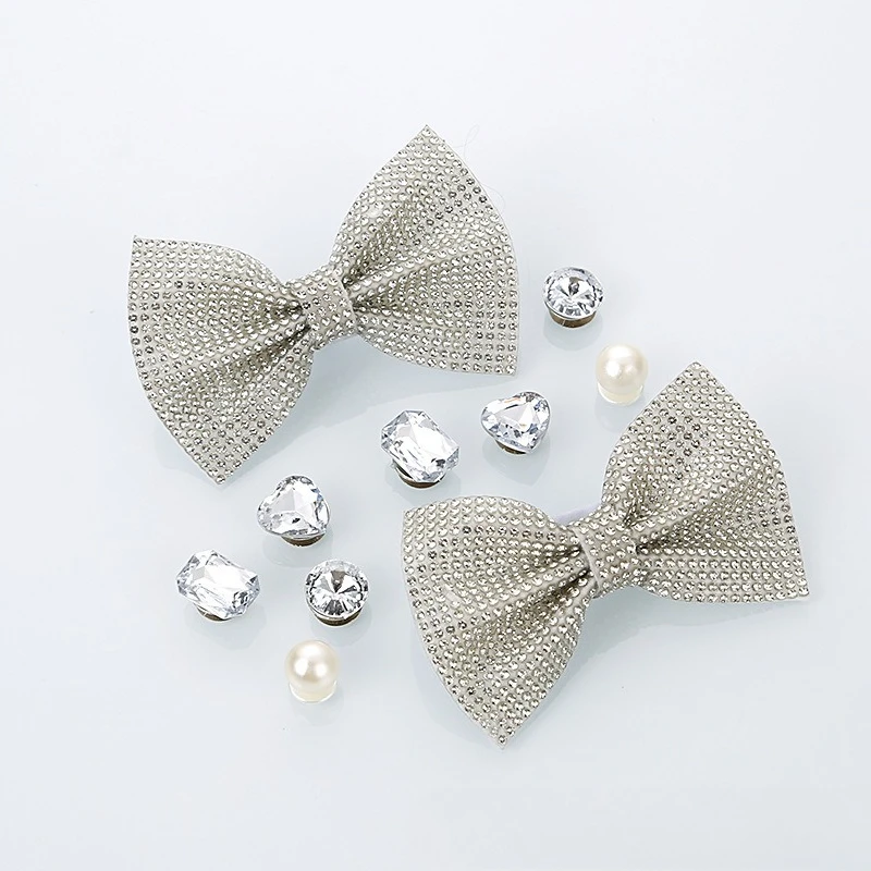 10 pcs DIY hole shoes shoe flower three-dimensional buckle cute bow fashion creative accessories crystal diamond girl pearl