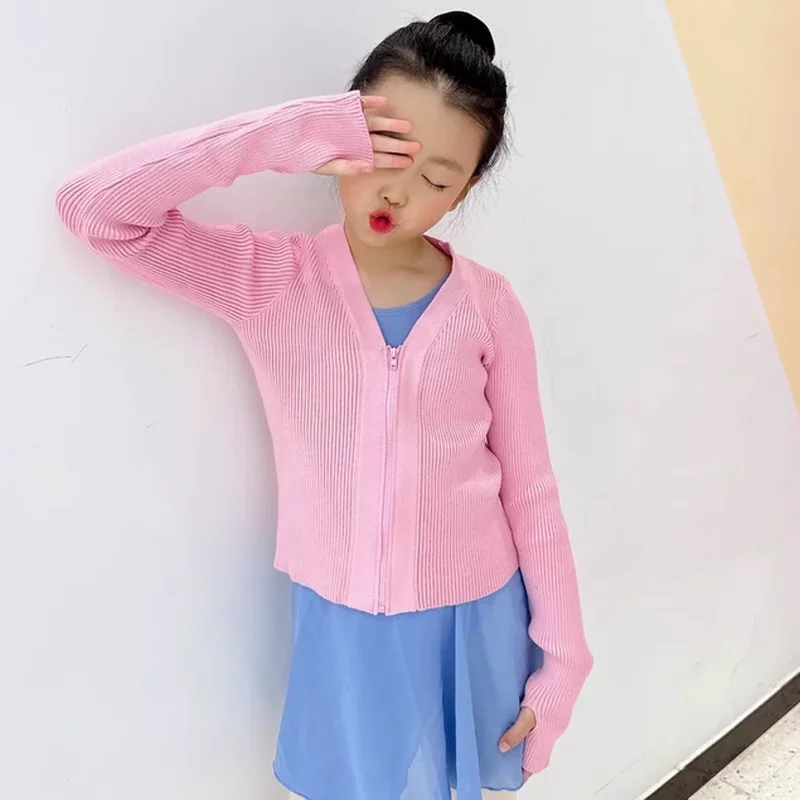 Wiosenne Jesienne Otulające Swetry Baletowe Kardigany dla Dziewczynek Dzieci Miękkie Dzianinowe Trykoty do Tańca Krzyżowane Ciepłe Płaszcze Baletowe