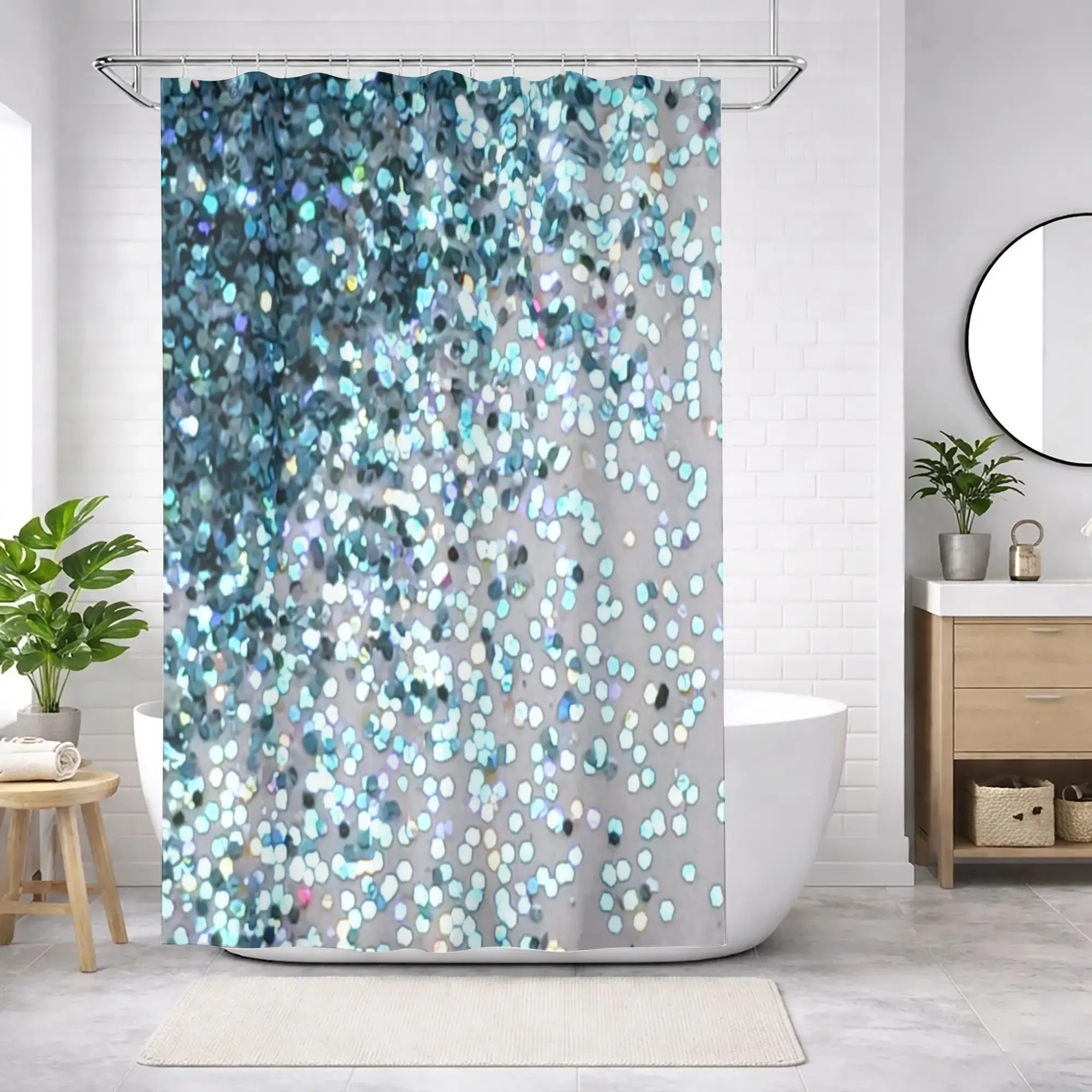 Abstract Blue Bokeh Glitter Watercolor Splash Shower Curtain Waterproof Liner 90x180cm Bathroom Decoration Modern Home Decor Gif view 4