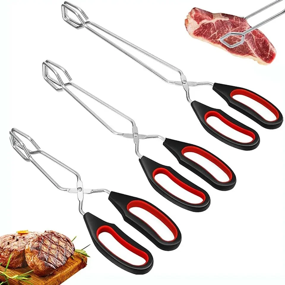 

Barbecue Scissor Tong Non-Slip Grilled Food Bread Tong Metal BBQ Baking Clip with Long Handle Kitchen Cooking Accessories