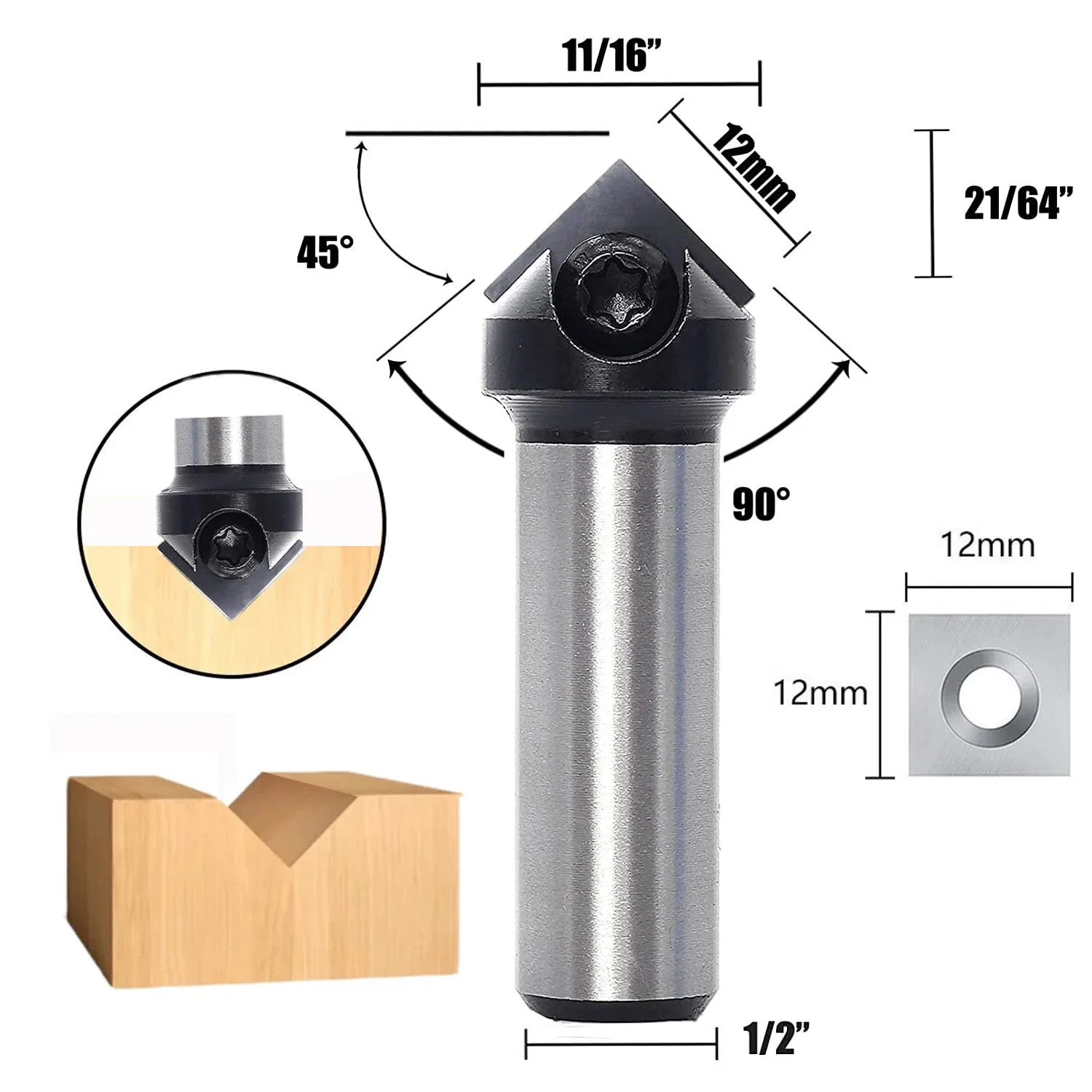 1 szt. 6 mm wkładka z chwytem z węglików spiekanych Spoilboard V Groove 90 °   Jednokrawędziowe frezy trzpieniowe Frezy do obróbki drewna